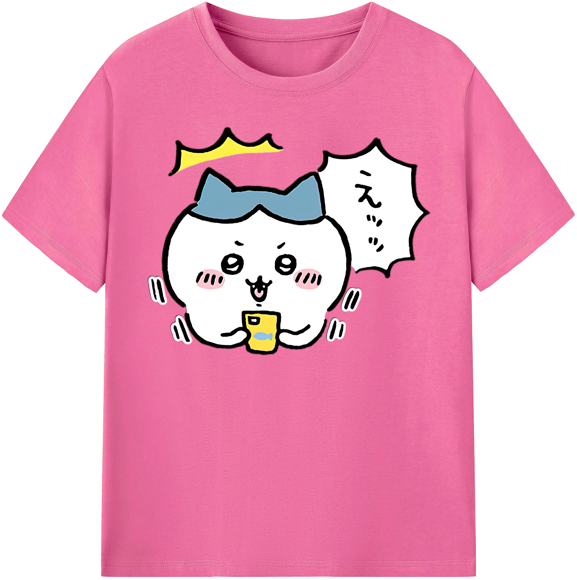 （画像用） ちいかわ ハチワレ Chii-kawa hachiware レディースカジュアルプリントTシャツ（綿100％）